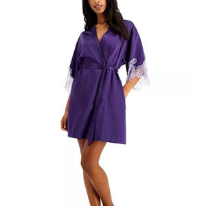 Lace-Trim Satin Wrap Robe INC. International Concepts purple NWOT